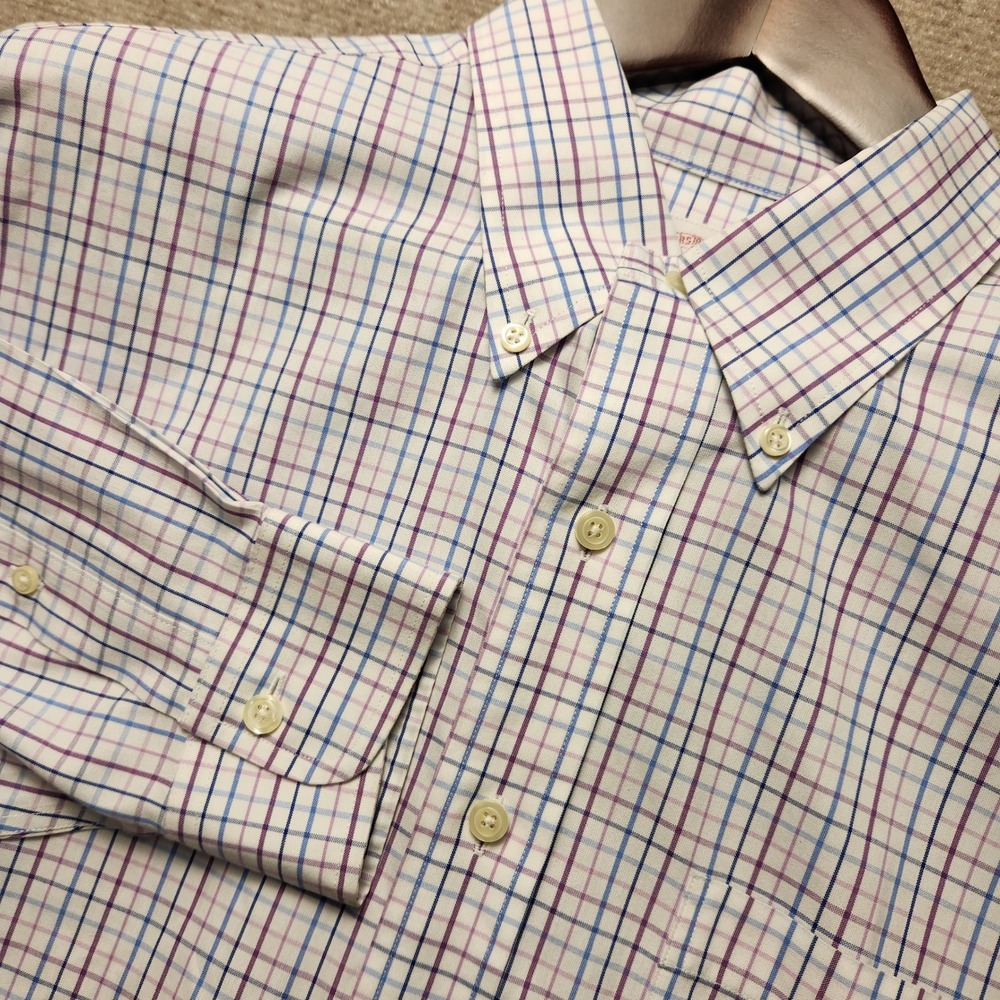 Brooks Brothers Button Down Mens L White Blue Purple Tattersall Plaid Shirt